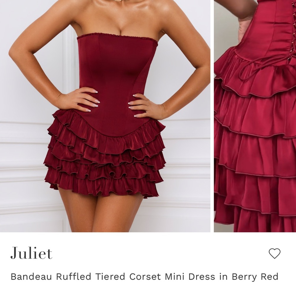 Oh Polly Berry Red Bandeau Ruffled Dress